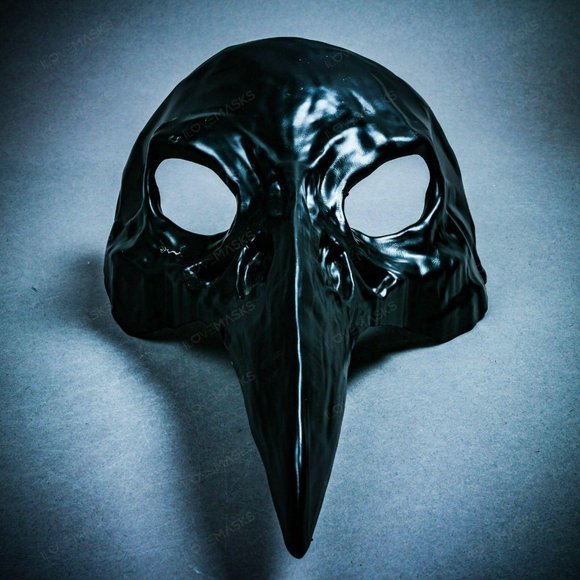 Black Raven Bird Nose Skull Masquerade Mask - Picture 9 of 9